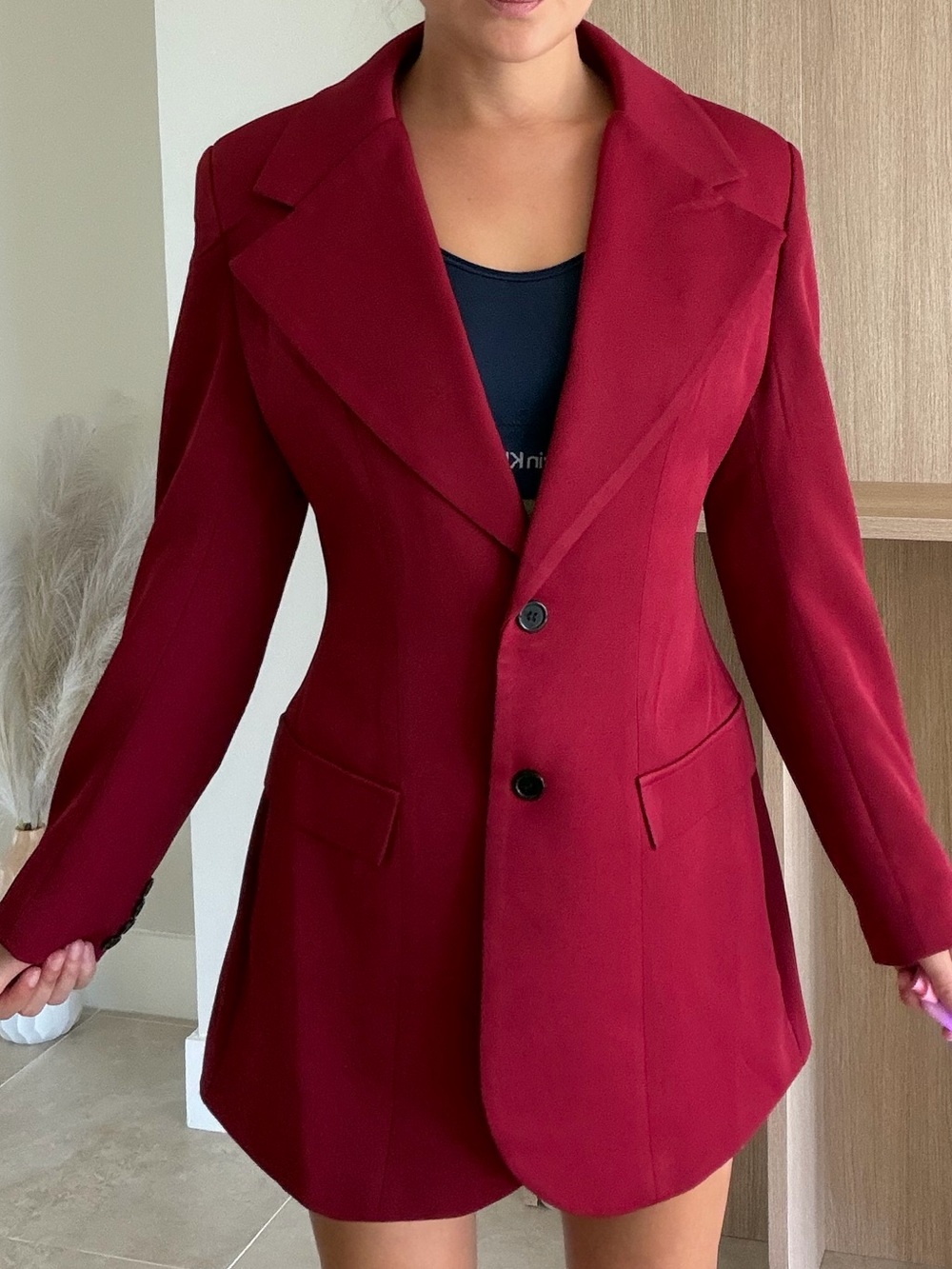 Women's Tailored Single-Breasted Blazer Jacket - Burgundy